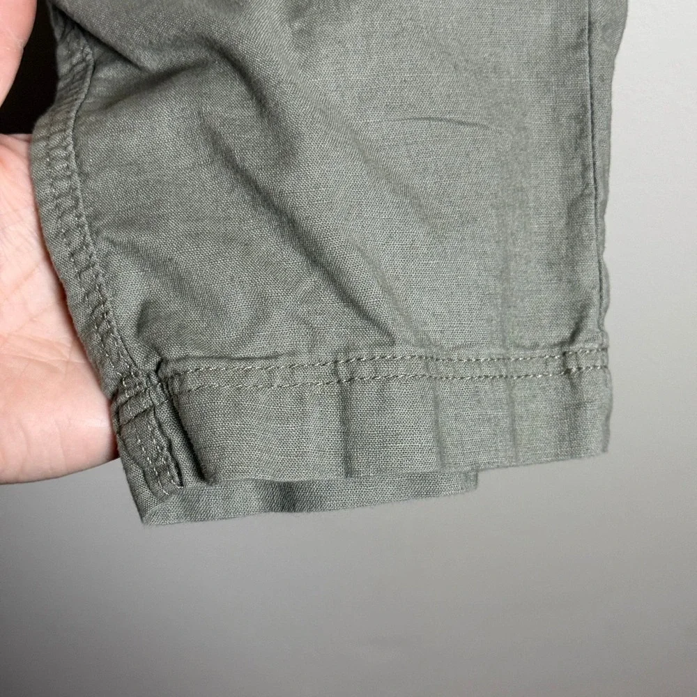 H&M Womens‎ Linen Blend Pants S Green Drawstring Cotton Vacation Resort Casual